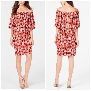 Thalia Sodi Printed Mesh Overlay Dress Medium